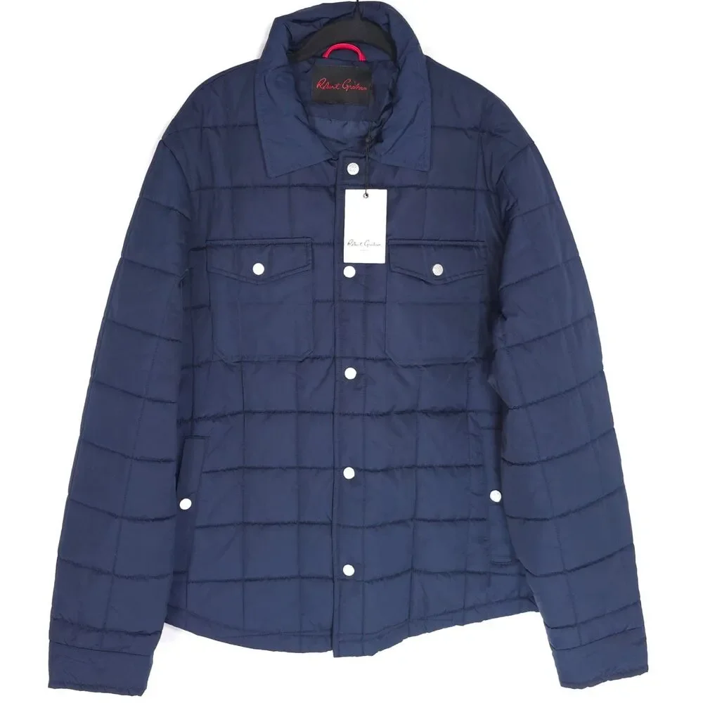 ROBERT GRAHAM New Quilted Jacket LARGE‎ Navy Lightweight Snap Front RG-115